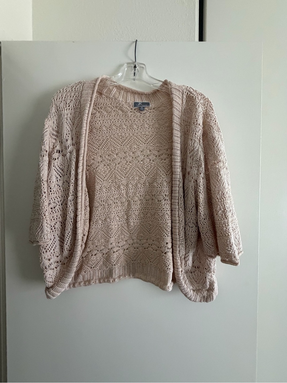 JM Collection Tan Open-Front Crochet Cardigan
